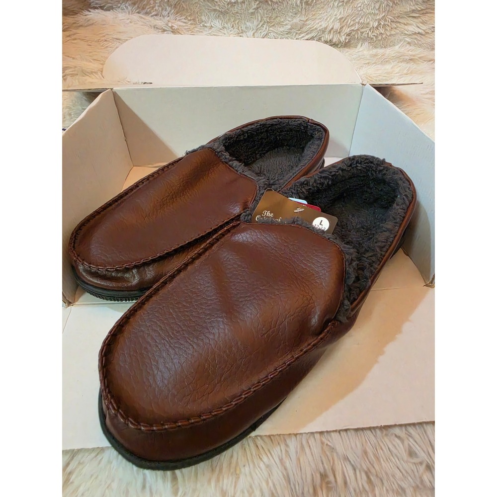 MUK LUKS Mens Faux Leather Moccasin Slippers Dark Brown Size Large 12-13 16681